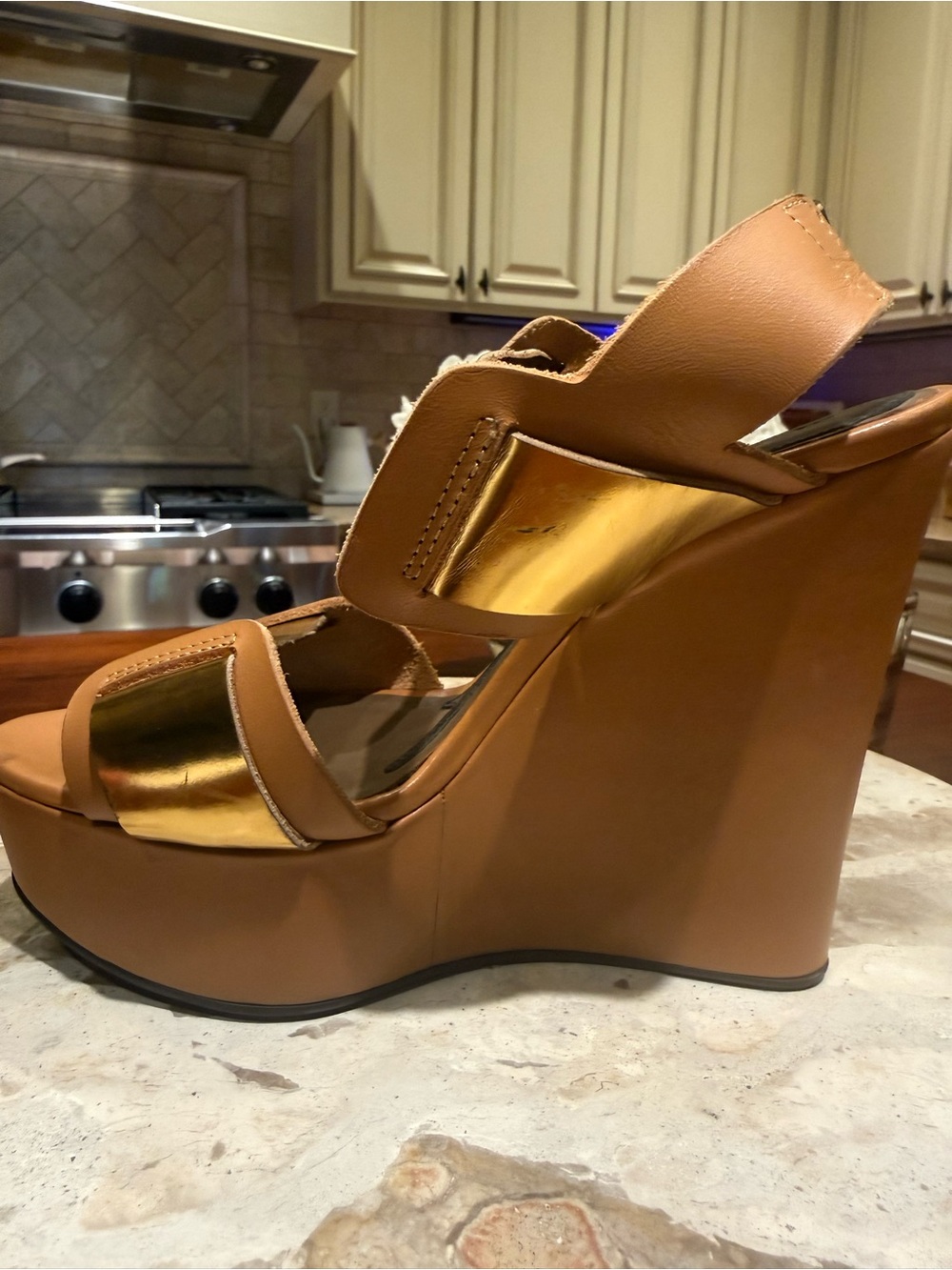 Marni Gold Metallic Platform Wedge Sandals 37 - Picture 2 of 12